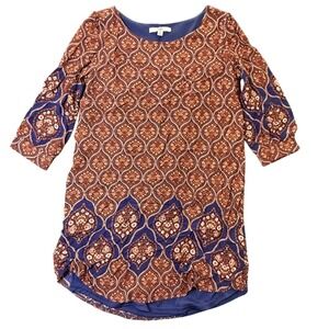 UO Los Angeles Dress Brown Blue Floral‎ Print 3/4 Sleeve Casual Boho S